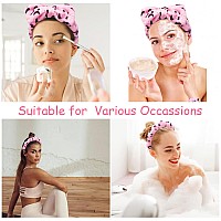 Chanaco Spa Headband 6Pcs Pink Leopard Fuzzy Microfiber Hair Accessories For Women Girls Suitable For Washing Face Makeup S