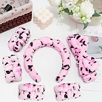 Chanaco Spa Headband 6Pcs Pink Leopard Fuzzy Microfiber Hair Accessories For Women Girls Suitable For Washing Face Makeup S