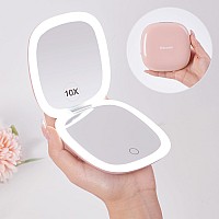 Mocado Compact Led Travel Makeup Mirror 4 Inches 1X10X Magnification Travel Mirror With Light Dimmable Double Sides Lighted U