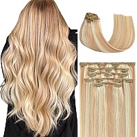 Honsoo Hair Extensions 100 Remy Human Hair Extensions Clip In 70G 20Inch Strawberry Blonde To Bleach Blonde Hair Extensions Rea