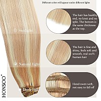 Honsoo Hair Extensions 100 Remy Human Hair Extensions Clip In 70G 20Inch Strawberry Blonde To Bleach Blonde Hair Extensions Rea