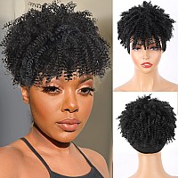 Aisaide Afro Kinky Curly Headband Wig Short Black Afro Wigs For Black Women Synthetic Kinky Curly Headband Wig With Bangs For Wo