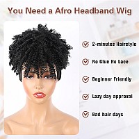 Aisaide Afro Kinky Curly Headband Wig Short Black Afro Wigs For Black Women Synthetic Kinky Curly Headband Wig With Bangs For Wo