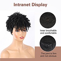 Aisaide Afro Kinky Curly Headband Wig Short Black Afro Wigs For Black Women Synthetic Kinky Curly Headband Wig With Bangs For Wo