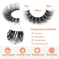 Kiromiro Lashes Clear Band False Eyelashes Wispy Faux Mink Lashes Fluffy 15Mm Natural Fake Lashes Cat Eye Strip Eyelashes Pack 7