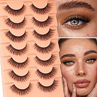 Kiromiro Lashes Wispy Clear Band Eyelashes Natural Look 12Mm Short Natural False Lashes Fluffy Cat Eye Strip Lashes Pack 7 Pairs