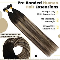 Ugeat U Tip Hair Extensions Human Hair Ombre K Tip Hair Extensions Real Human Hair Natural Black To Dark Brown Mix Caramel Brown