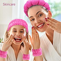 Chanaco Makeup Headband Spa Skincare Face Wash Wrist Bands For Washing Face Rose Red Sponge Hair Accessories For Teen Girls A