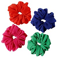 Artilady Chiffon Jumbo Scrunchies 4 Pack Scrunchies For Thick Curly Hair Soft Hair Ties Large Ponytail Holder Big Hair Band Ove