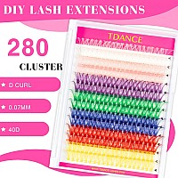 Tdance Diy Lash Extension Kit 280 Pcs Cluster Lashes Kit With 40D 7 Mixed Colored Lash Clusters Lash Bond And Seal Lash Applic