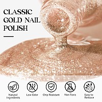 Mizhse Glitter Nail Polish Metallic Gold Nail Polish Air Dry Fast 15 Ml High Glossy Sparkle Shiny Nail Pigment Waterbased Chr