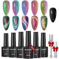 Mizhse 9D Cat Eye Gel Nail Polish Magnetic Gel Polish Set 10 Ml 6 Colors With 2 Magnet Sticks Chameleon Magic Galaxy Shiny Eff