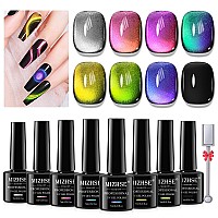 Mizhse Cat Eye Gel Nail Polish 8 Colors Magnetic Gel Polish Set With Magnet Stick Chameleon High Gloss Spring Colors Green Yel