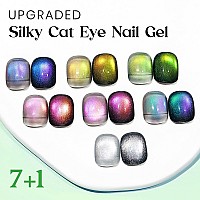 Mizhse Cat Eye Gel Nail Polish 8 Colors Magnetic Gel Polish Set With Magnet Stick Chameleon High Gloss Spring Colors Green Yel