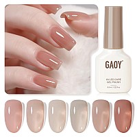 Gaoy Rose Quartz Jelly Gel Nail Polish Of 6 Transparent Nude Pink Gray Colors Sheer Gel Polish Kit For Salon Gel Manicure And Na