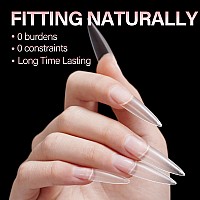 Aillsa Long Stiletto Nail Tips Acrylic Clear Half Cover Nail Tips Almond Gel Long Nail Tips False Matte Nail Extension Press On