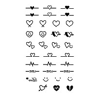 Mapofbeauty 2 Pcs Black Heartbeat Prints Temporary Waterproof Tattoo Sticker