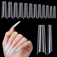 Aillsa Extra Long Coffin Nail Tips Tapered Acrylic Half Cover Nail Tips False Matte Nail Tips Soft Gel Preshaped Nail Extension