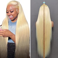 Supsyousf 38 Inch 13X6 Hd Straight Blonde Lace Front Wigs Human Hair Preplucked 180 Density Glueless Wigs Baby Hair 6