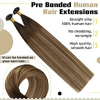 Ugeat Ombre K Tip Hair Extensions Real Human Hair Dark Brown To Golden Brown Mix Golden Blonde Human Hair Extensions K Tip Fusio