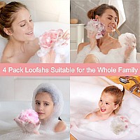 Fishent Loofah Bath Sponge Shower Loofahs 4 Pack Soft Loofa Exfoliating Body Scrubber Mesh Shower Puff Pouf Ball Luffa For Men