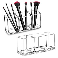 Hblife 2 Pack Clear Makeup Brush Holder Organizer Acrylic Cosmetic Brushes Storage With 3 Slots Eyeliners Display Case For Van