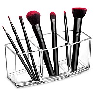 Hblife 2 Pack Clear Makeup Brush Holder Organizer Acrylic Cosmetic Brushes Storage With 3 Slots Eyeliners Display Case For Van