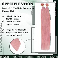 Runature U Tip Hair Extensions Human Hair 22 Inch K Tip Hair Extensions Real Human Hair U Tip Extensions Pink Utip Human Hair Ex