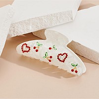 Liliewhite 1Pc Red Heart And Cherry Hair Clips For Women Medium Size Hair Claws Clips Hair Accessories