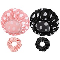 2 Sets Large Shower Caps For Women Waterproof Shower Cap Double Layers Bath Caps With Hair Scrunchies For Long Thick Hair