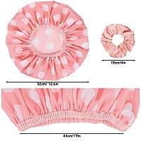 2 Sets Large Shower Caps For Women Waterproof Shower Cap Double Layers Bath Caps With Hair Scrunchies For Long Thick Hair