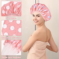 2 Sets Large Shower Caps For Women Waterproof Shower Cap Double Layers Bath Caps With Hair Scrunchies For Long Thick Hair