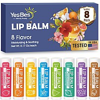 Yesbes Lip Balm 8 Pack Natural Bulk With Vitamin E Coconut Oil Moisturizing Dry Cracked Lips Protection 8 Flavors Stockin