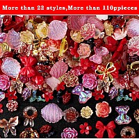 Cooslim 110 Pieces 3D Bow Nail Charms For Acrylic Nails Bows Rose Flower Butterfly Bowknot Heart Bear Rabbit Star Charms For Na