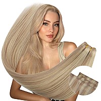 Ugeat Sew In Hair Extenisons Real Human Hair Dark Ash Blonde Highlights Golden Blonde Hand Tied Weft Hair Extensions Human Hair