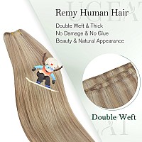 Ugeat Sew In Hair Extenisons Real Human Hair Dark Ash Blonde Highlights Golden Blonde Hand Tied Weft Hair Extensions Human Hair