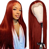 Tunfine Reddish Brown Lace Front Wigs Human Hair 200 Density 13X6 Hd Lace Frontal Wig 22 Inch Glueless Straight Wigs Human Hair