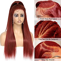 Tunfine Reddish Brown Lace Front Wigs Human Hair 200 Density 13X6 Hd Lace Frontal Wig 22 Inch Glueless Straight Wigs Human Hair