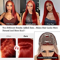 Tunfine Reddish Brown Lace Front Wigs Human Hair 200 Density 13X6 Hd Lace Frontal Wig 22 Inch Glueless Straight Wigs Human Hair