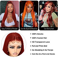 Tunfine Reddish Brown Lace Front Wigs Human Hair 200 Density 13X6 Hd Lace Frontal Wig 22 Inch Glueless Straight Wigs Human Hair