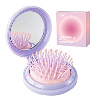 Rhos Hair Brush With Mirror For Women Girls Compact Folding Brush With Soft Nylon Bristles And Mirror Portable Hair Brush F