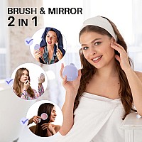 Rhos Hair Brush With Mirror For Women Girls Compact Folding Brush With Soft Nylon Bristles And Mirror Portable Hair Brush F