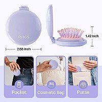 Rhos Hair Brush With Mirror For Women Girls Compact Folding Brush With Soft Nylon Bristles And Mirror Portable Hair Brush F