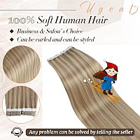 Ugeat Human Hair Tape In Extensions Blonde 12Inch Tape In Hair Extensions Human Hair Dark Ash Blonde Highlights Golden Blonde Do