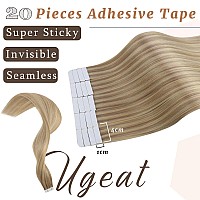 Ugeat Human Hair Tape In Extensions Blonde 12Inch Tape In Hair Extensions Human Hair Dark Ash Blonde Highlights Golden Blonde Do