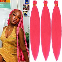 Neon Hot Pink Pre Stretched Braiding Hair 30 Inch Kanekalon Box Braid Hair Extensions 3 Packs Yaki Texture Pre Feathered Braids