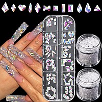 Ab Glass Nail Art Rhinestones Kit With Micro Pixie Crystals Multi Shapes 3D Flatback Nail Gems Bling French Tips Nail Art Spa