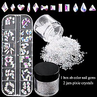 Ab Glass Nail Art Rhinestones Kit With Micro Pixie Crystals Multi Shapes 3D Flatback Nail Gems Bling French Tips Nail Art Spa