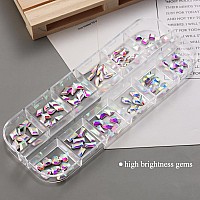 Ab Glass Nail Art Rhinestones Kit With Micro Pixie Crystals Multi Shapes 3D Flatback Nail Gems Bling French Tips Nail Art Spa