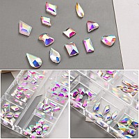 Ab Glass Nail Art Rhinestones Kit With Micro Pixie Crystals Multi Shapes 3D Flatback Nail Gems Bling French Tips Nail Art Spa